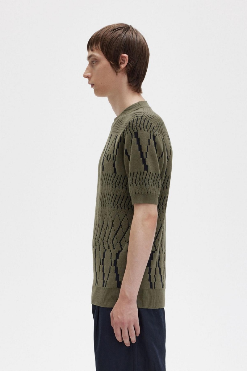 Fred Perry Argyle Panel Strikket T-Shirt Strikkevarer Herre Grønn | NOQAV59542