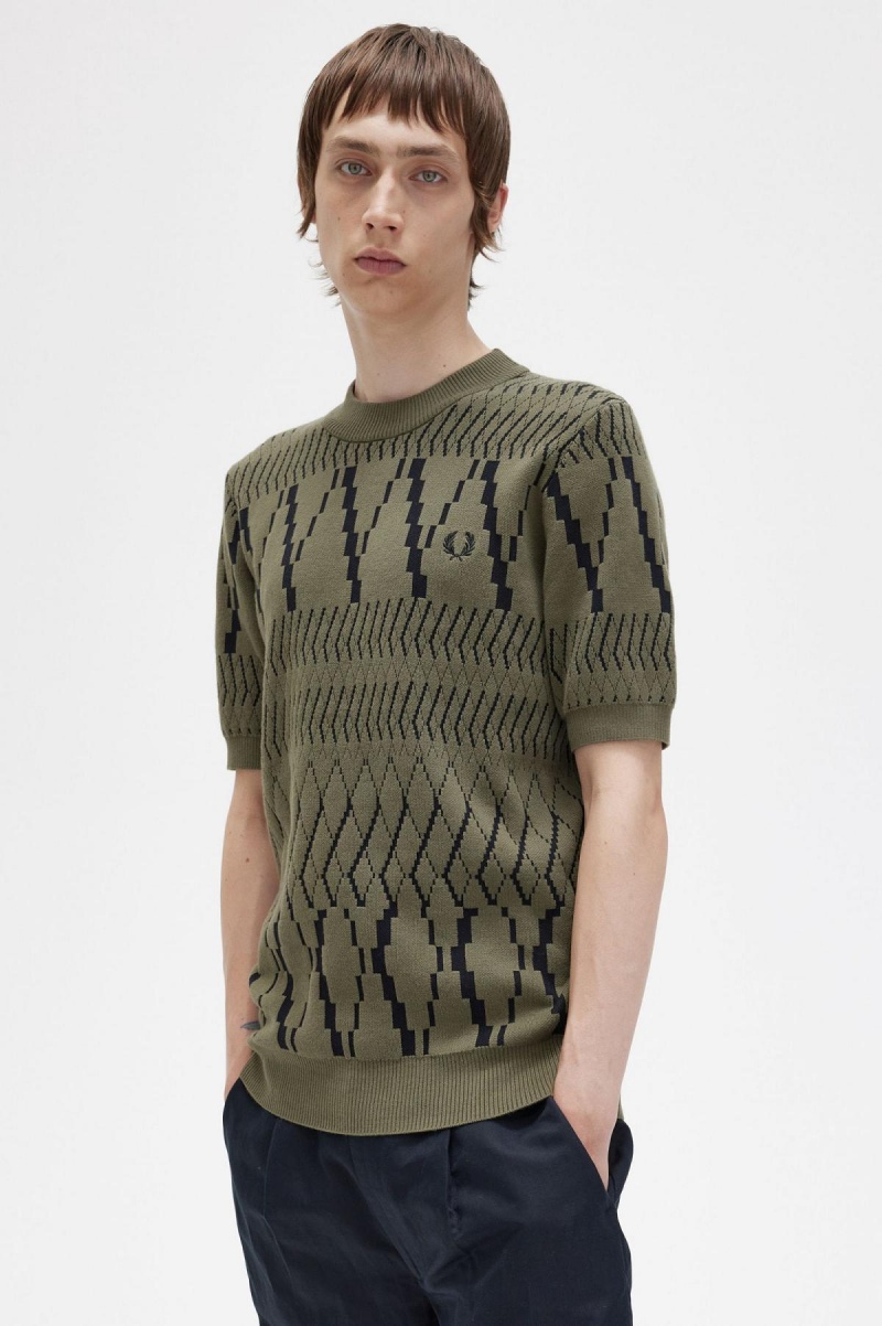 Fred Perry Argyle Panel Strikket T-Shirt Strikkevarer Herre Grønn | NOQAV59542