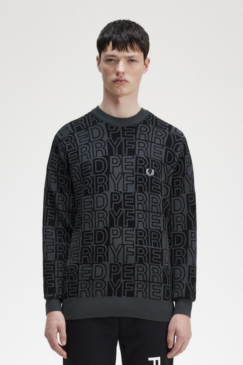 Fred Perry Block Grafiske Jumper Strikkevarer Herre Gunmetal | NOJBT32897