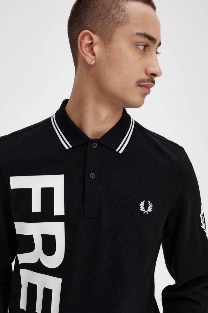 Fred Perry Bold Grafiske Long Sleeve Fred Perry Shirt Polo T Skjorte Herre Svarte | XNOGW18280