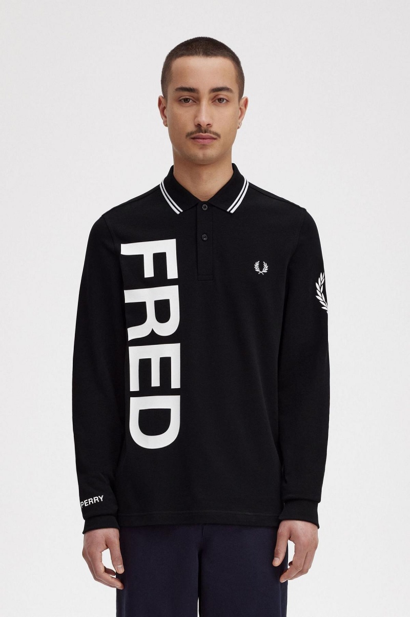 Fred Perry Bold Grafiske Long Sleeve Fred Perry Shirt Polo T Skjorte Herre Svarte | XNOGW18280