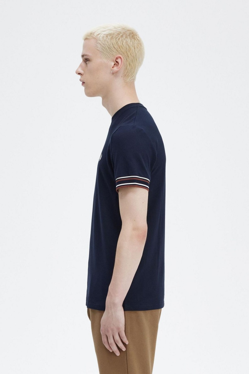 Fred Perry Bold Tipped Piqué T-skjorte Herre Marineblå | DNOKV31246