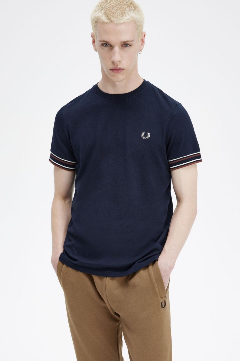 Fred Perry Bold Tipped Piqué T-skjorte Herre Marineblå | DNOKV31246