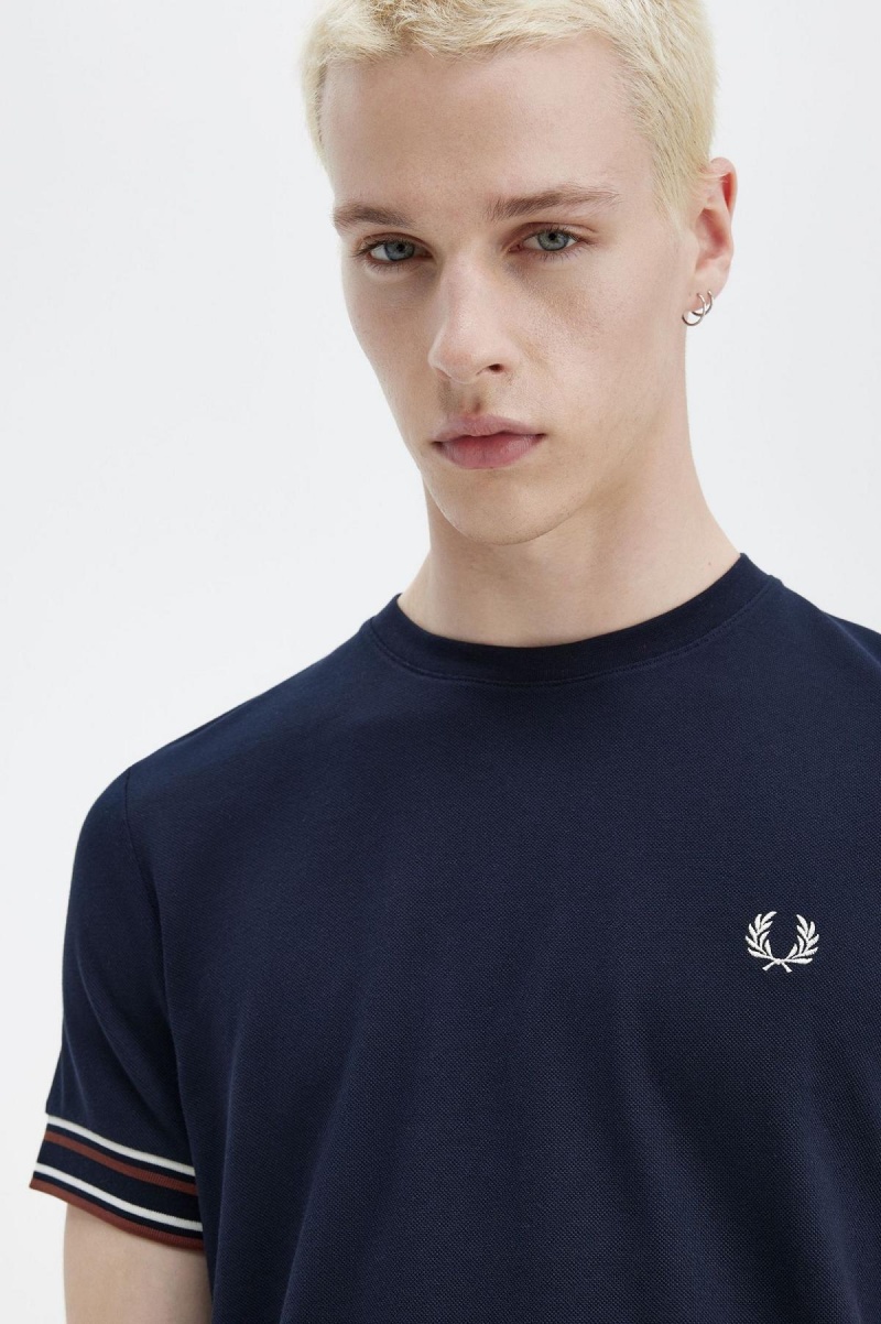 Fred Perry Bold Tipped Piqué T-skjorte Herre Marineblå | DNOKV31246