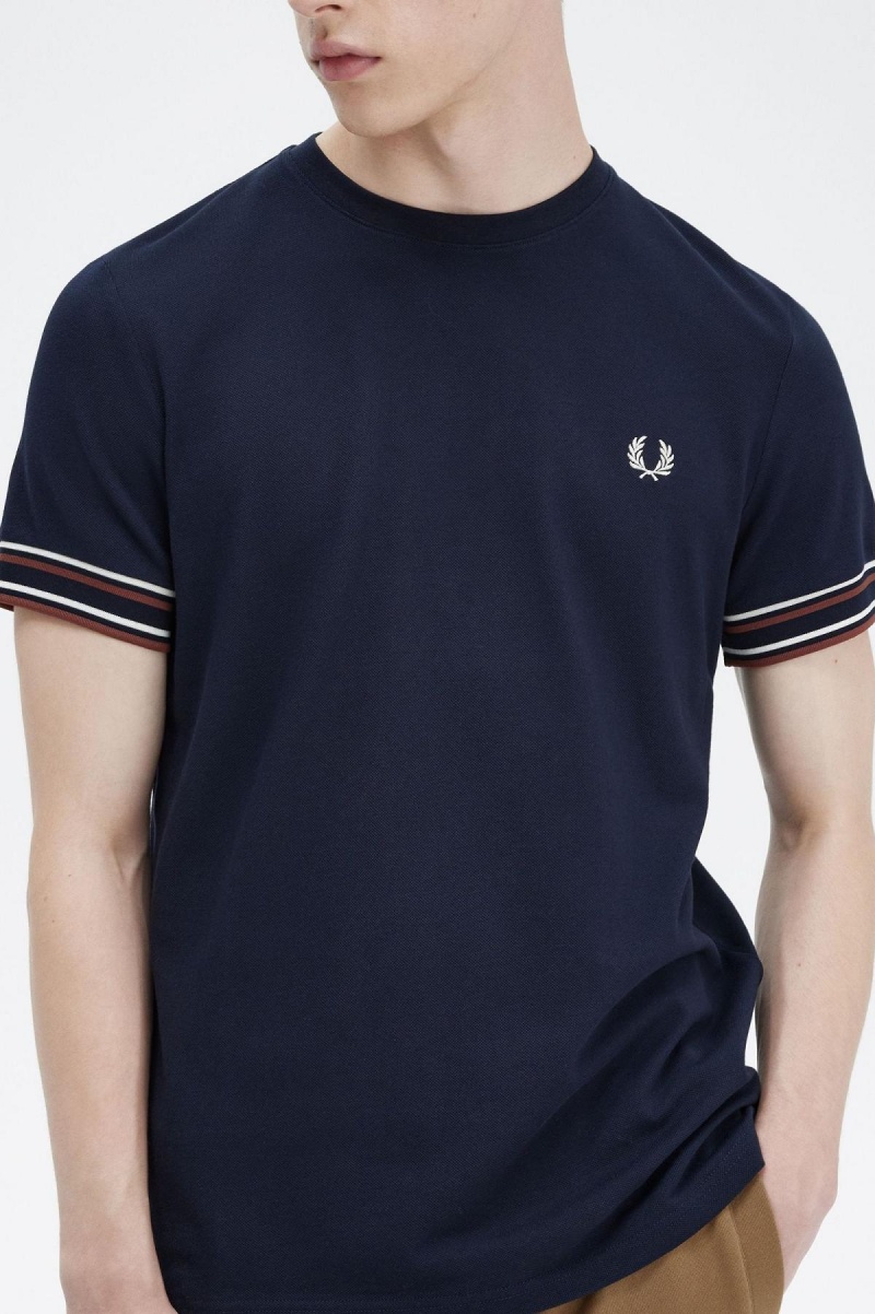 Fred Perry Bold Tipped Piqué T-skjorte Herre Marineblå | DNOKV31246