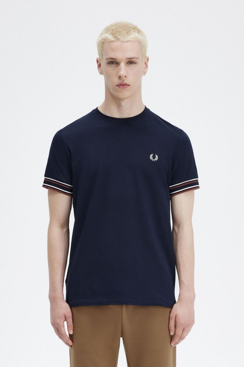 Fred Perry Bold Tipped Piqué T-skjorte Herre Marineblå | DNOKV31246