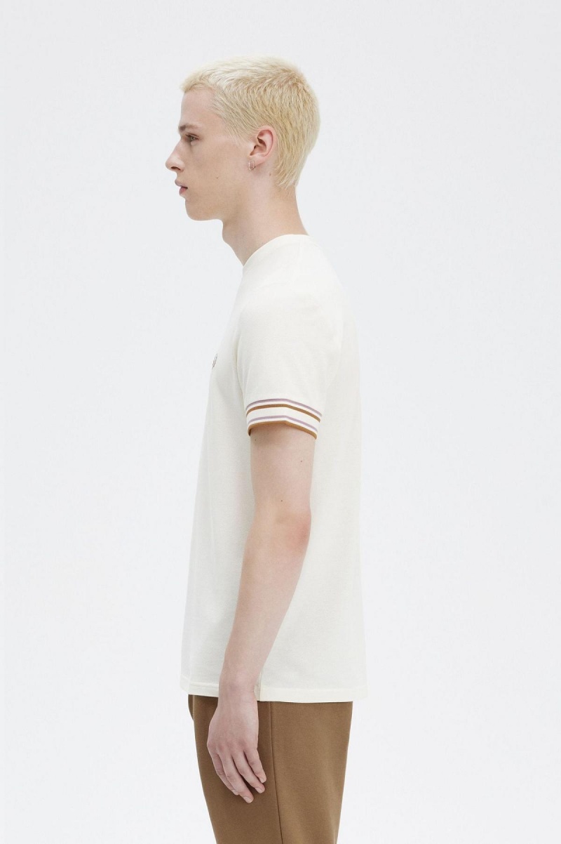 Fred Perry Bold Tipped Piqué T-skjorte Herre Ecru | YNOVQ46432