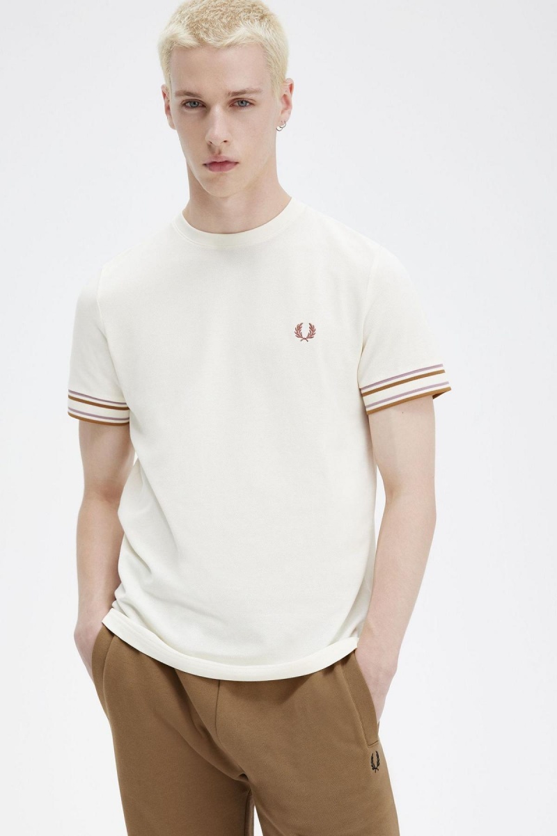 Fred Perry Bold Tipped Piqué T-skjorte Herre Ecru | YNOVQ46432