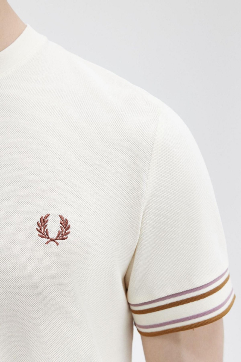 Fred Perry Bold Tipped Piqué T-skjorte Herre Ecru | YNOVQ46432