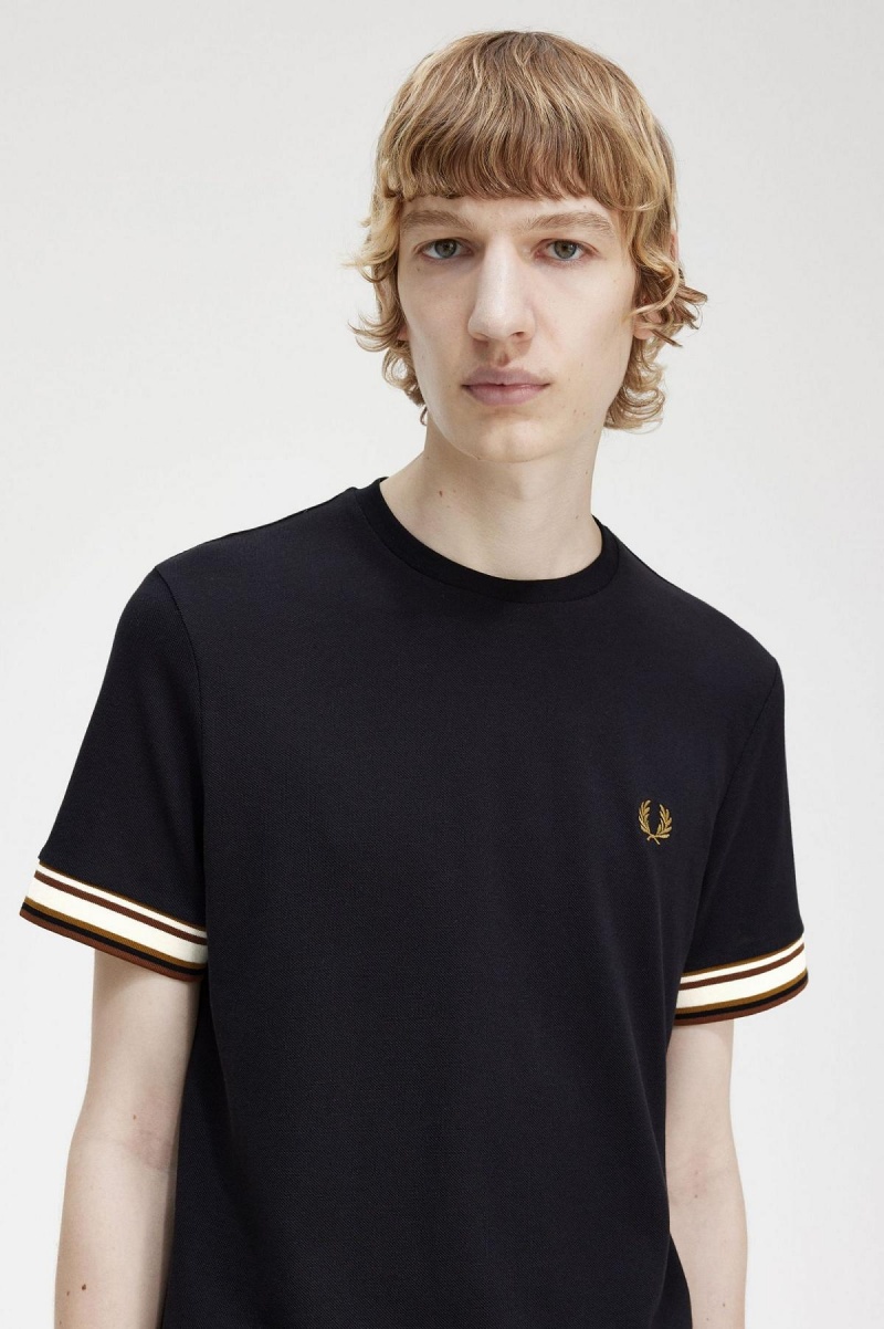 Fred Perry Bold Tipped Piqué T-skjorte Herre Svarte | QNOUV24628