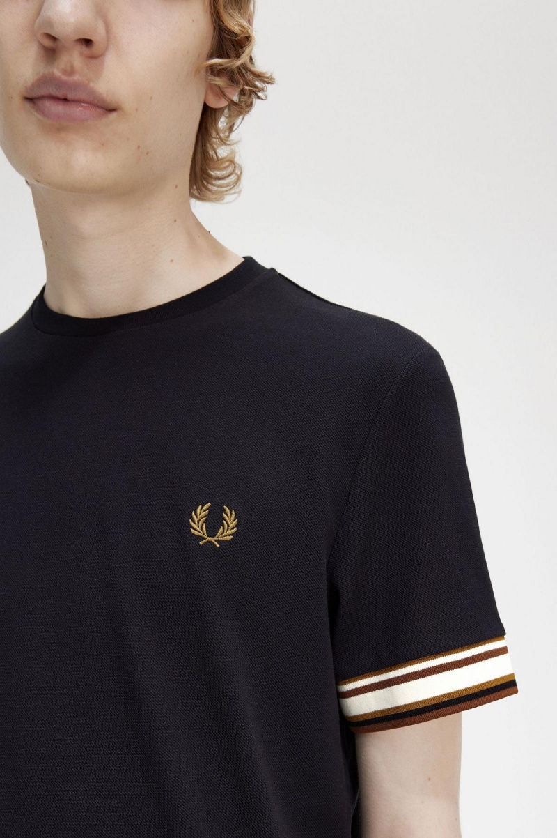 Fred Perry Bold Tipped Piqué T-skjorte Herre Svarte | QNOUV24628