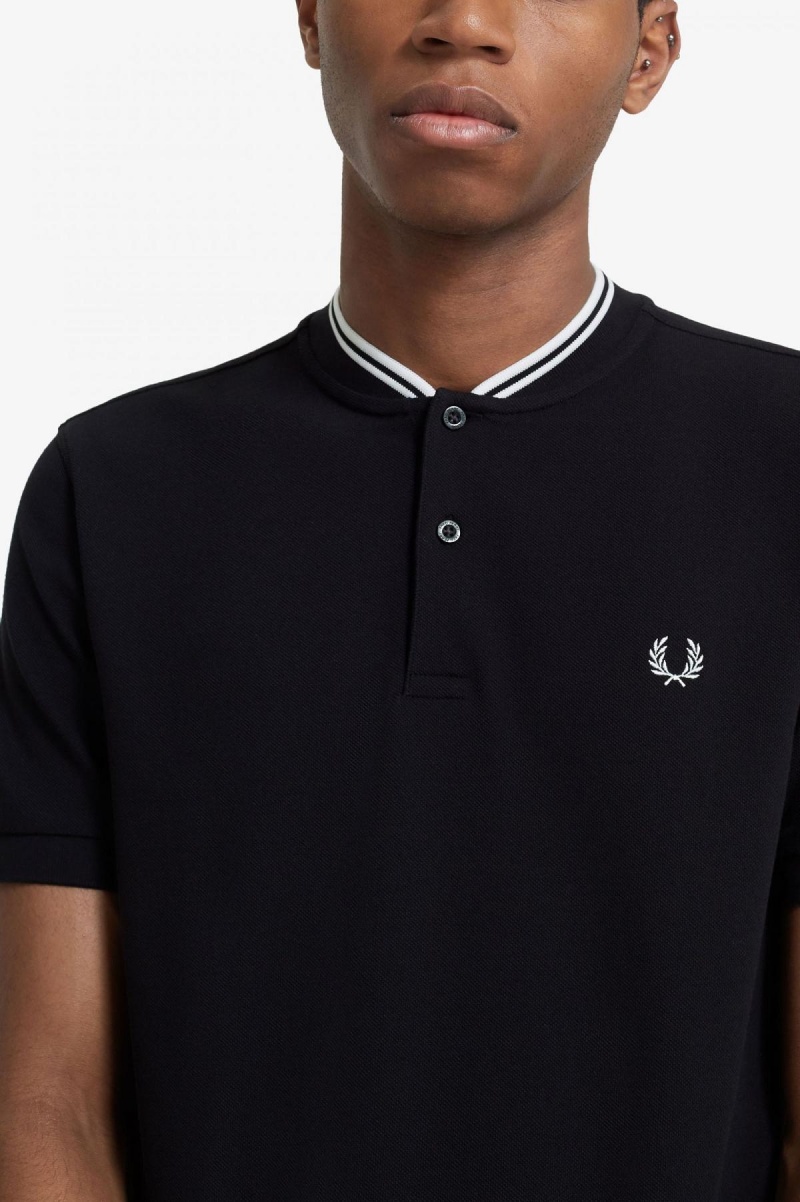 Fred Perry Bomber Collar Polo Shirt Polo T Skjorte Herre Svarte | FNOUI27209