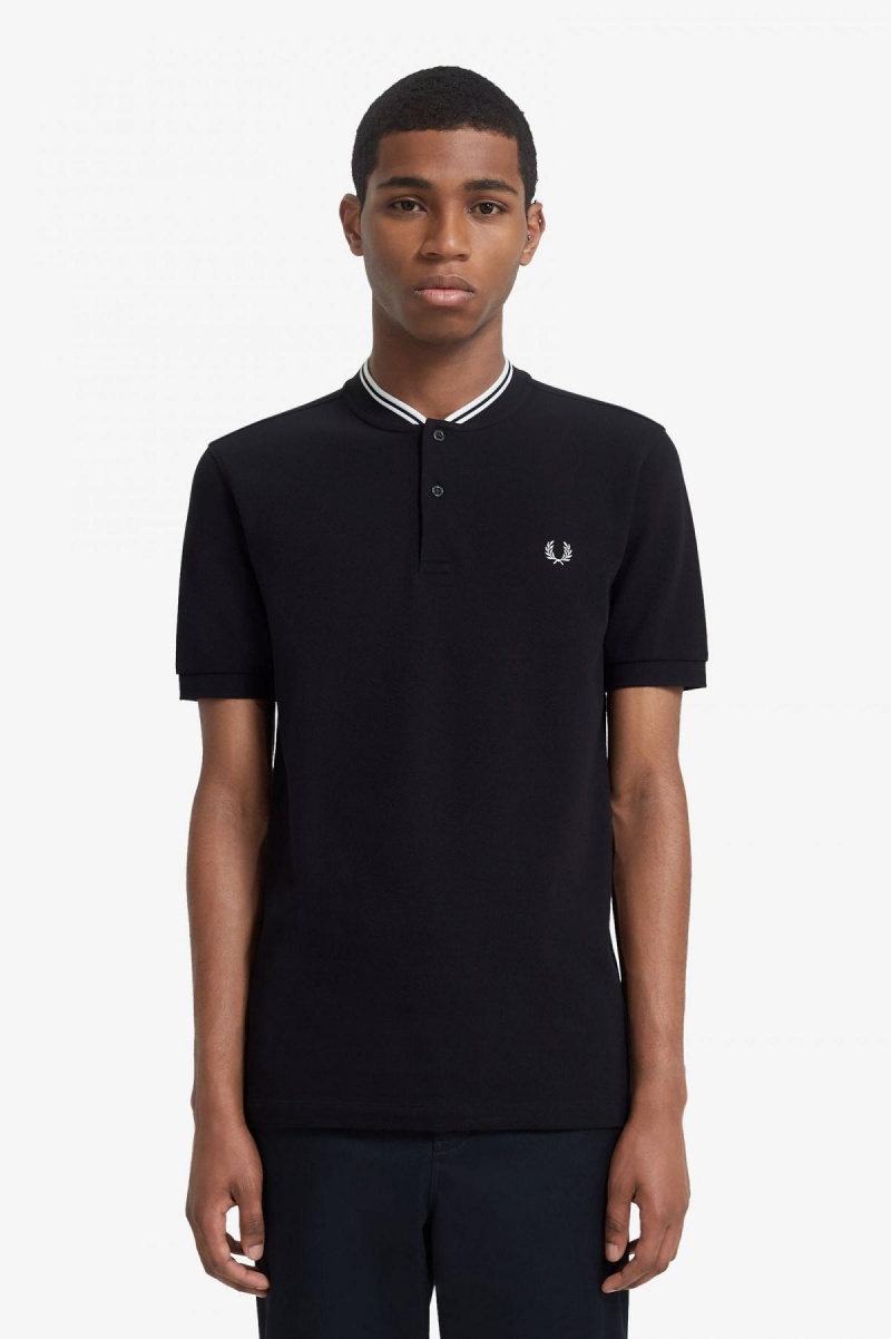 Fred Perry Bomber Collar Polo Shirt Polo T Skjorte Herre Svarte | FNOUI27209