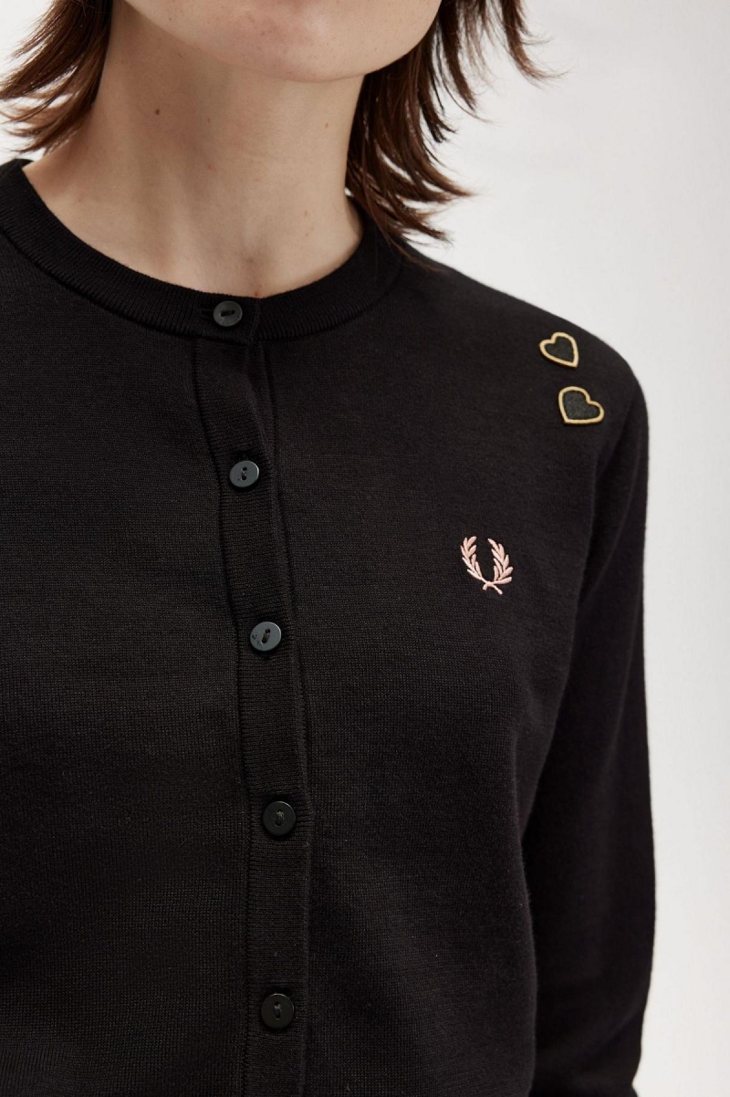 Fred Perry Button-Though Cardigan Strikkevarer Dame Svarte | ZNONQ96136