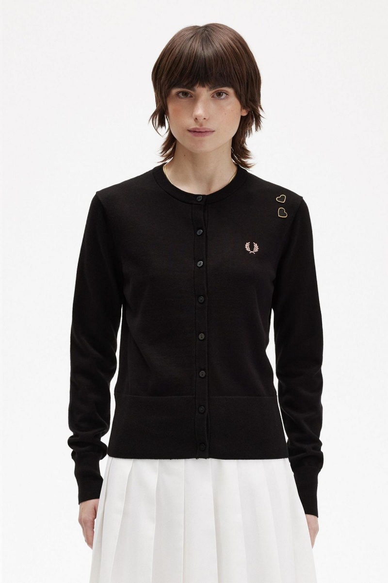 Fred Perry Button-Though Cardigan Strikkevarer Dame Svarte | ZNONQ96136