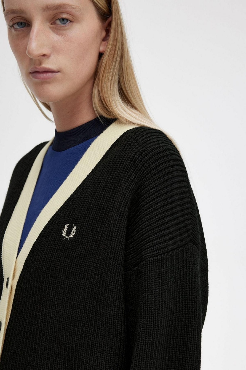 Fred Perry Button-Through Cardigan Strikkevarer Dame Svarte | ANOWC52876