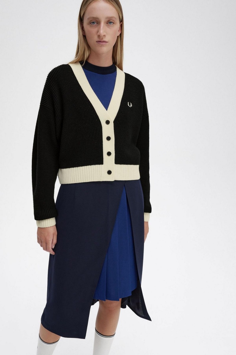 Fred Perry Button-Through Cardigan Strikkevarer Dame Svarte | ANOWC52876