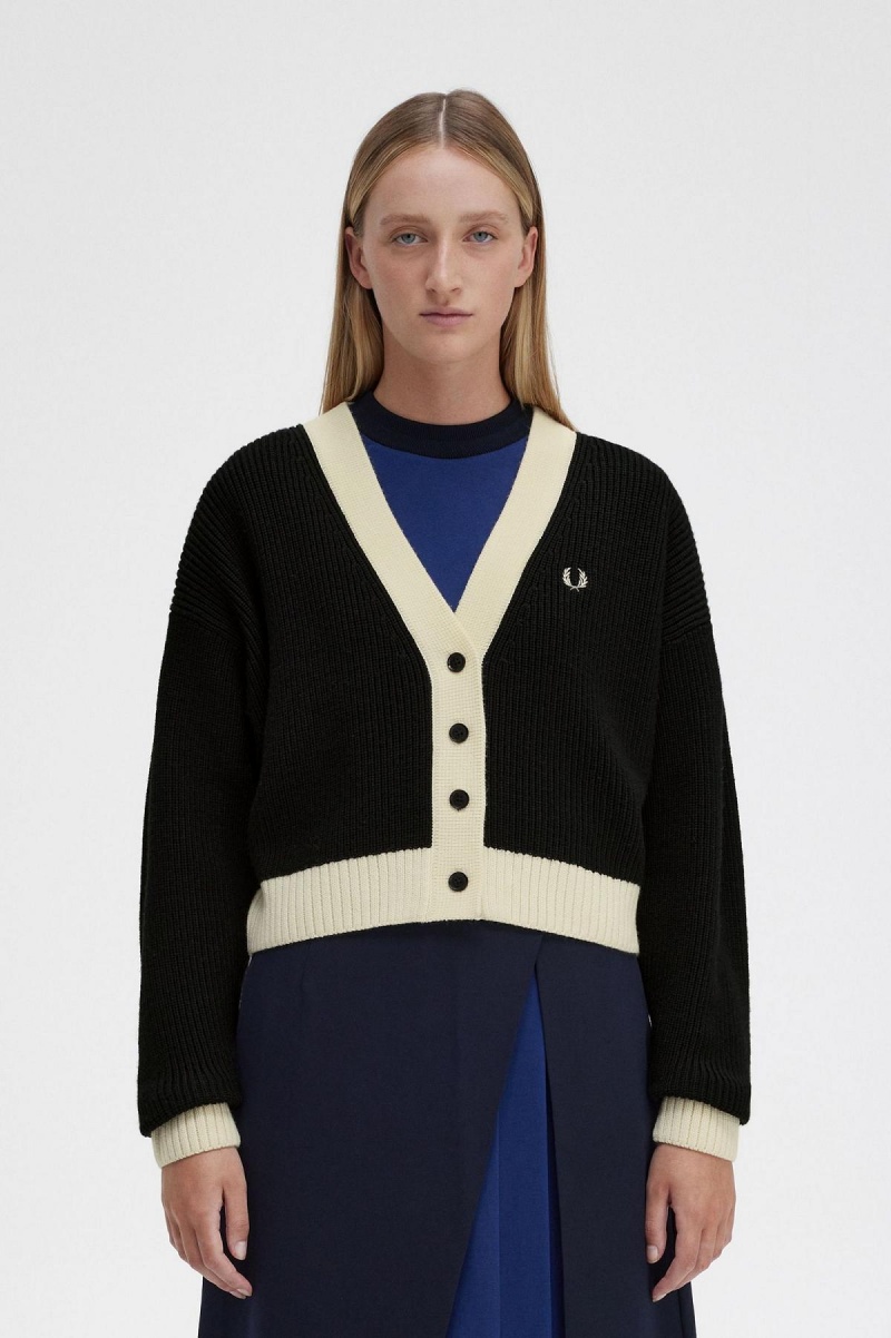 Fred Perry Button-Through Cardigan Strikkevarer Dame Svarte | ANOWC52876