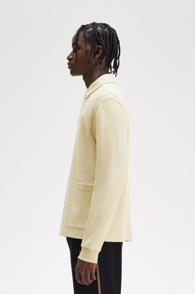 Fred Perry Button Through Long Sleeve Skjorte Herre Oatmeal | XNOGW10705