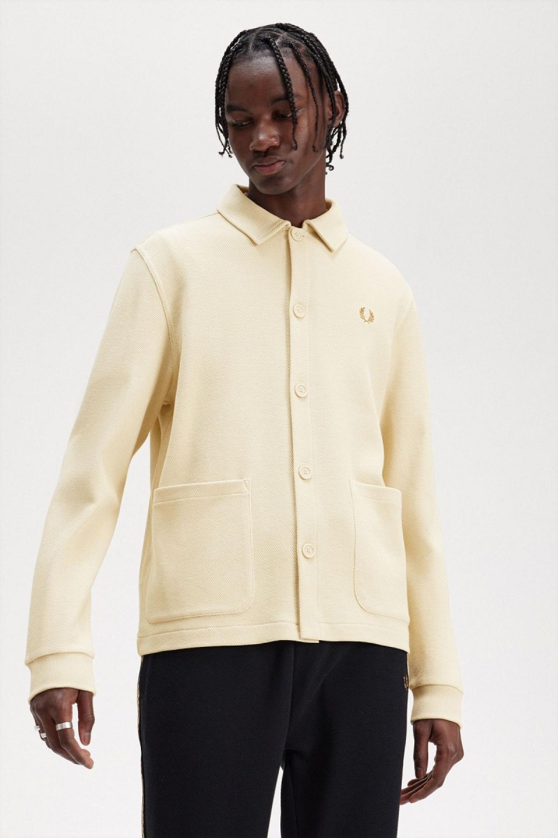 Fred Perry Button Through Long Sleeve Skjorte Herre Oatmeal | XNOGW10705