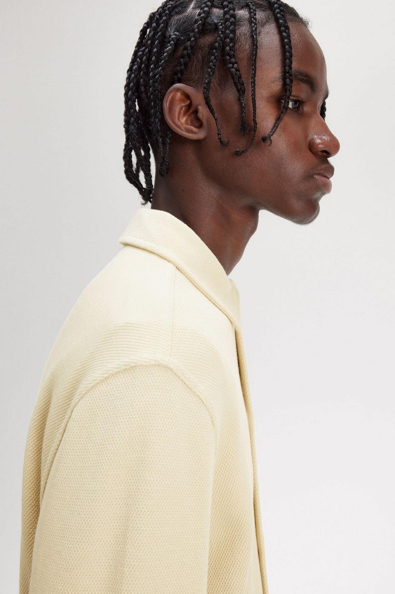 Fred Perry Button Through Long Sleeve Skjorte Herre Oatmeal | XNOGW10705