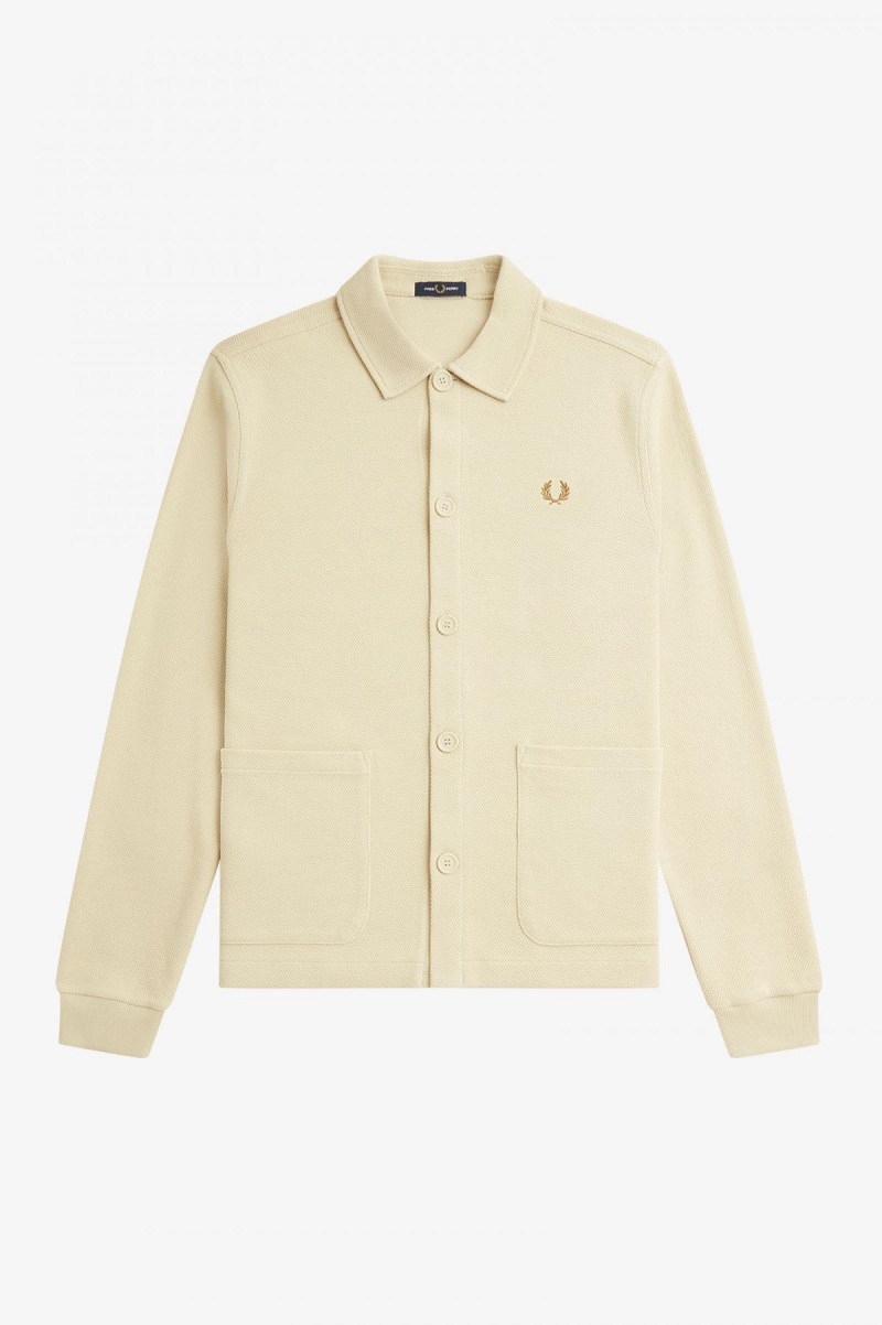 Fred Perry Button Through Long Sleeve Skjorte Herre Oatmeal | XNOGW10705