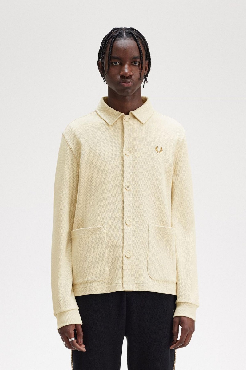 Fred Perry Button Through Long Sleeve Skjorte Herre Oatmeal | XNOGW10705