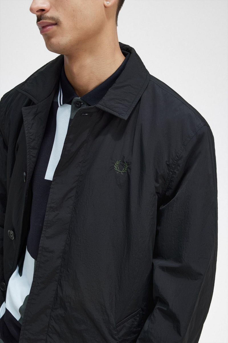 Fred Perry Button Through Mac Frakker Herre Svarte | ENOVG24010