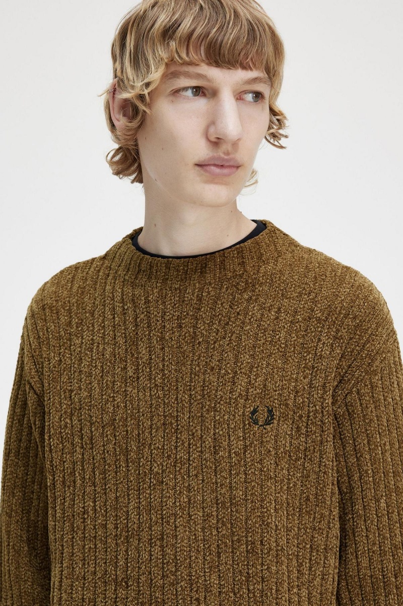 Fred Perry Chenille Rib Jumper Strikkevarer Herre Shaded Stone | FNOHY26217