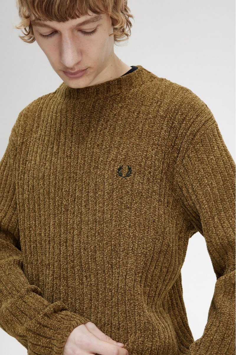 Fred Perry Chenille Rib Jumper Strikkevarer Herre Shaded Stone | FNOHY26217