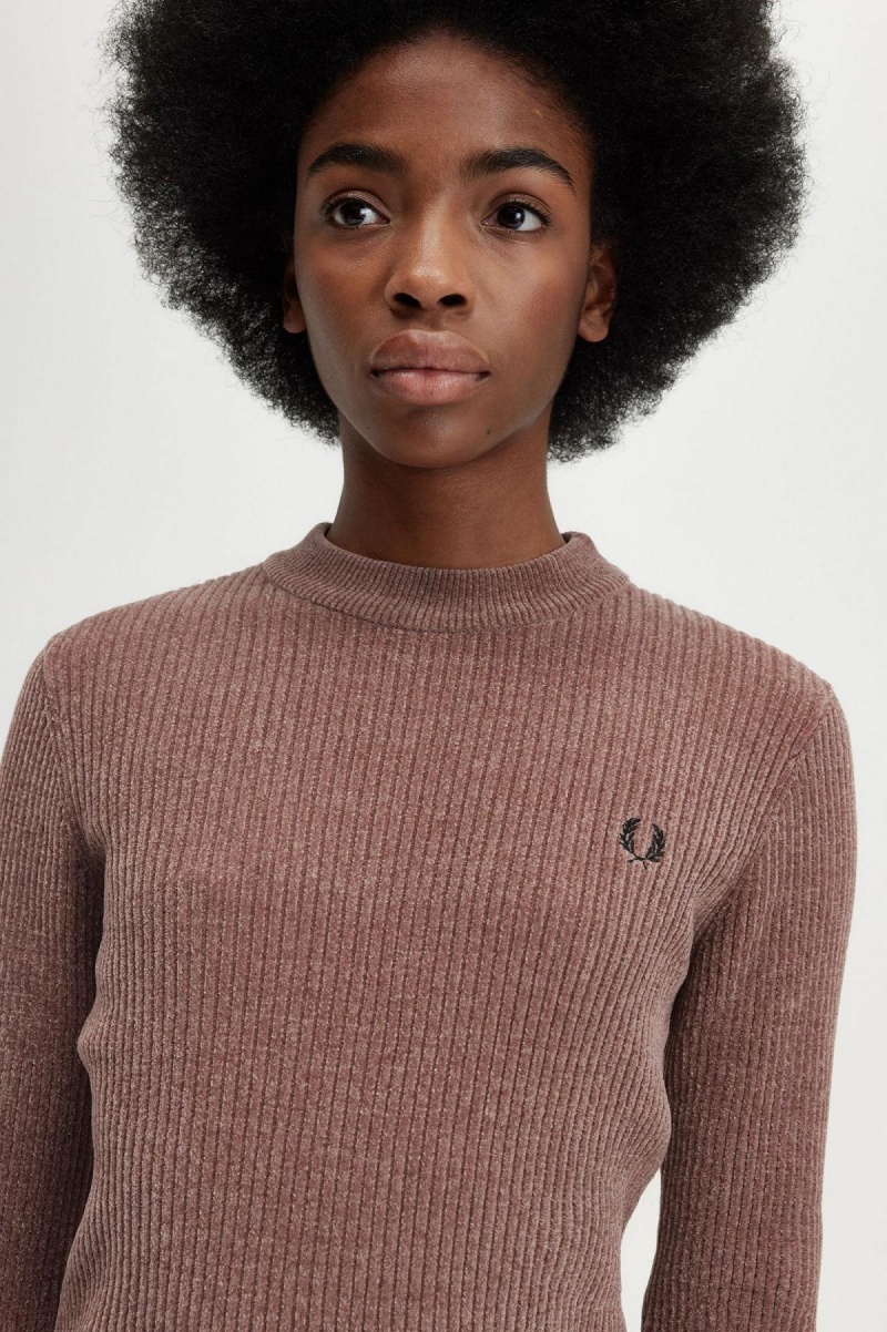 Fred Perry Chenille Rib Jumper Strikkevarer Dame Mørke Rosa | ZNONQ77261