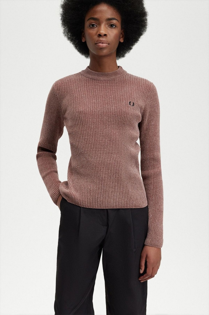 Fred Perry Chenille Rib Jumper Strikkevarer Dame Mørke Rosa | ZNONQ77261