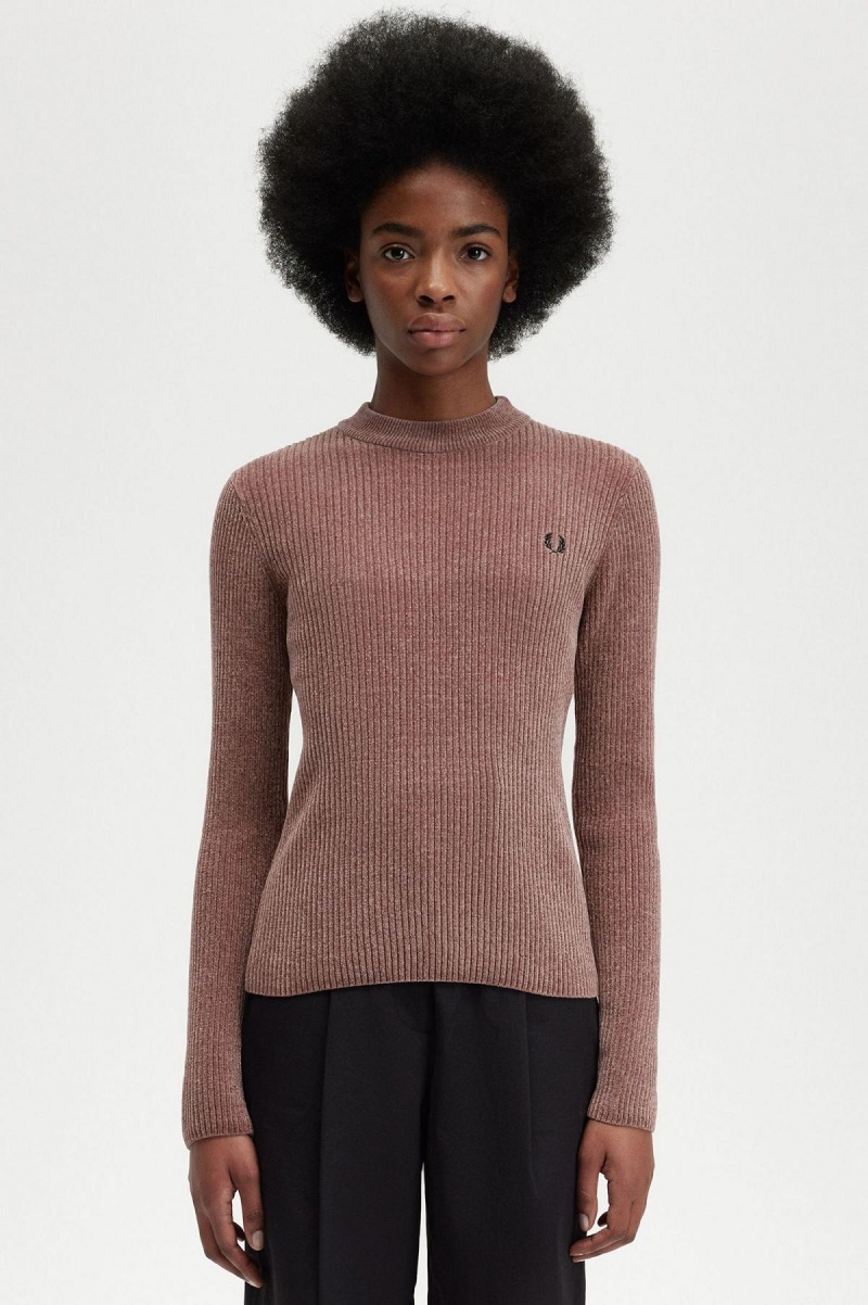 Fred Perry Chenille Rib Jumper Strikkevarer Dame Mørke Rosa | ZNONQ77261