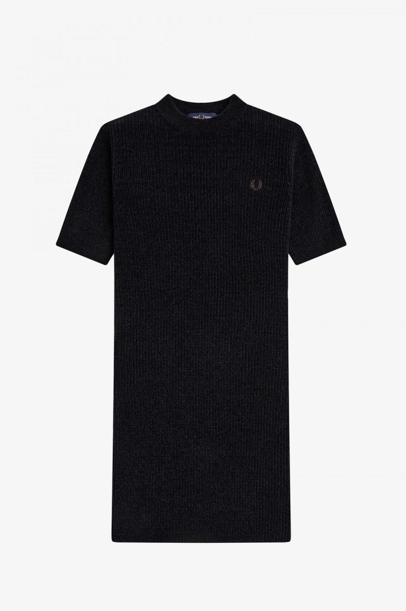 Fred Perry Chenille Rib Kjole Dame Svarte | PNOQX66152