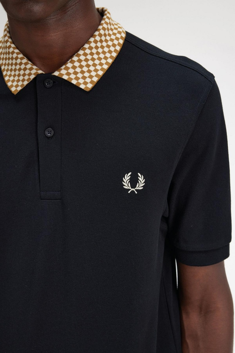 Fred Perry Chequerboard Collar Polo Shirt Polo T Skjorte Herre Svarte | MNOHR37379