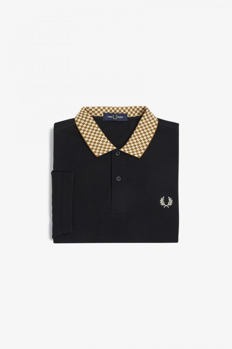 Fred Perry Chequerboard Collar Polo Shirt Polo T Skjorte Herre Svarte | MNOHR37379