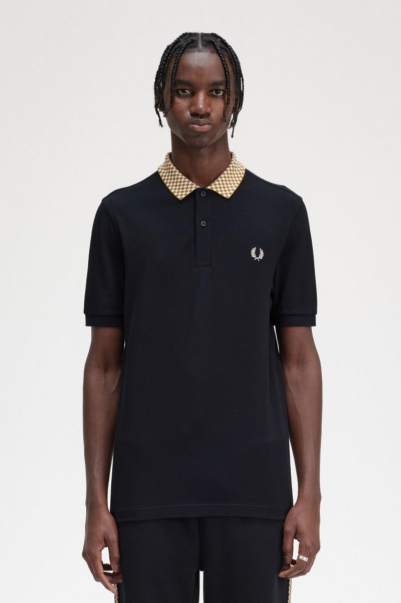 Fred Perry Chequerboard Collar Polo Shirt Polo T Skjorte Herre Svarte | MNOHR37379