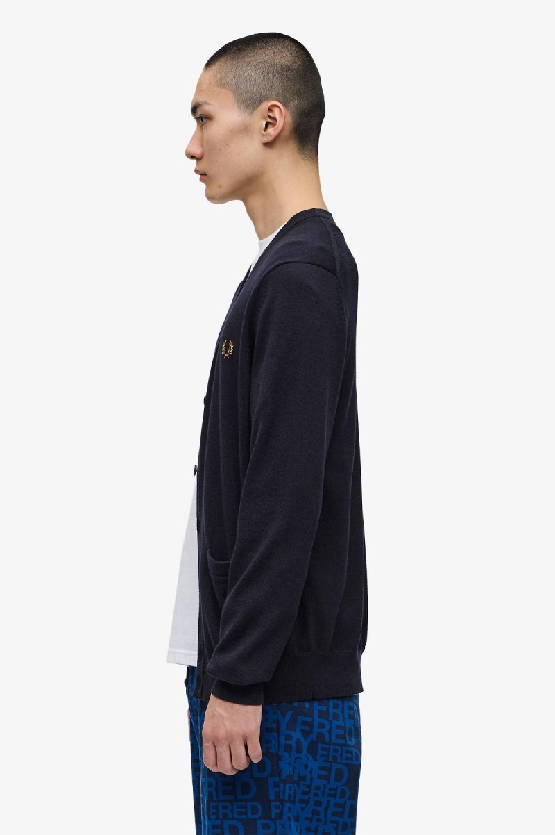 Fred Perry Classic Cardigan Strikkevarer Herre Marineblå | TNOPQ26701