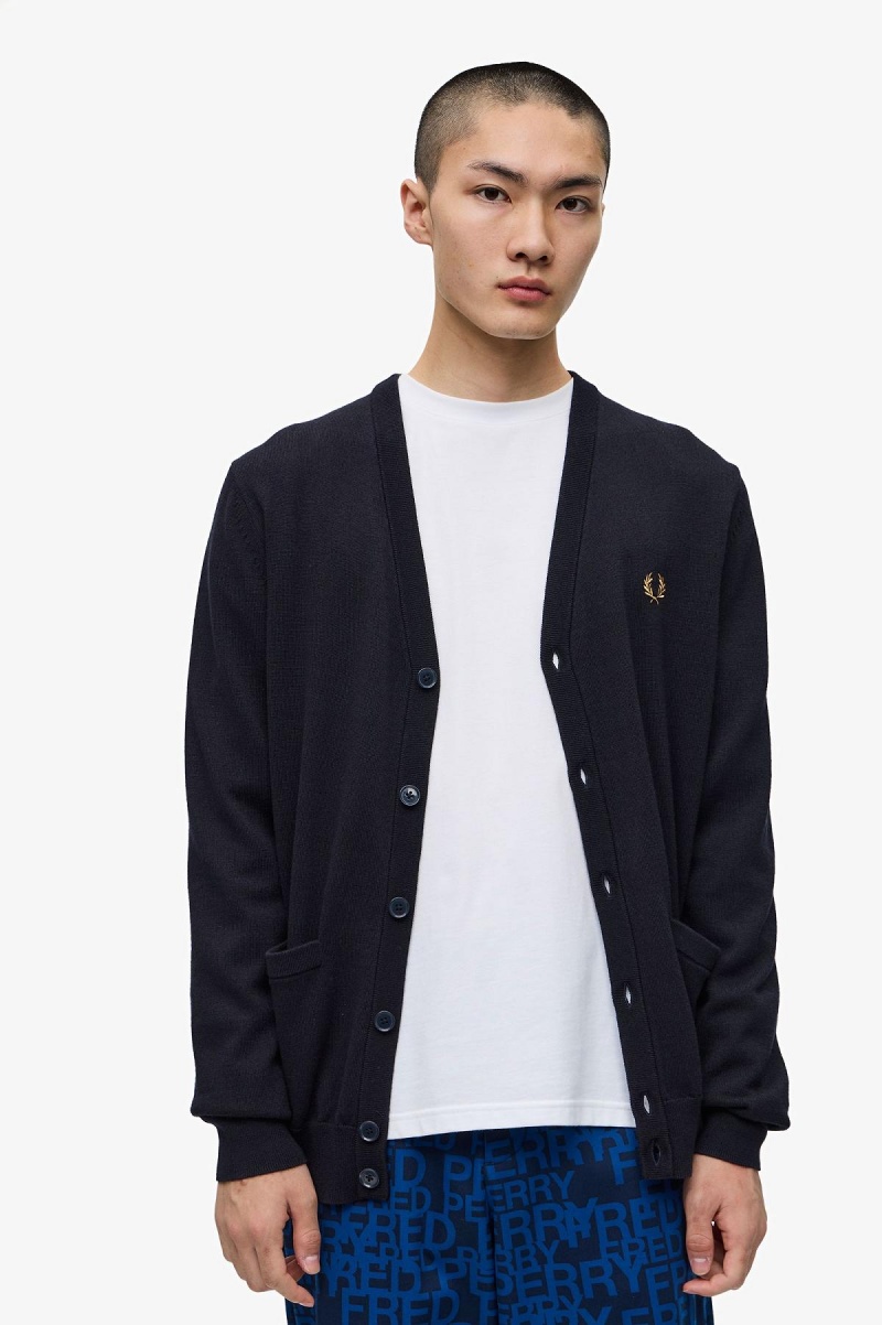 Fred Perry Classic Cardigan Strikkevarer Herre Marineblå | TNOPQ26701