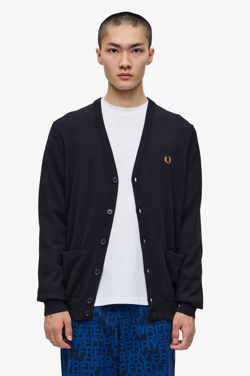 Fred Perry Classic Cardigan Strikkevarer Herre Marineblå | TNOPQ26701