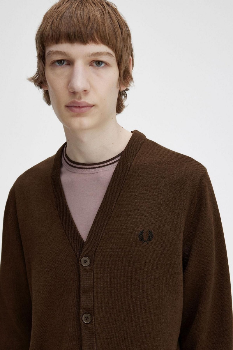 Fred Perry Classic Cardigan Strikkevarer Herre Burnt Tobacco | NOQAV72915