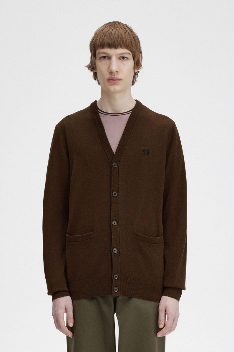 Fred Perry Classic Cardigan Strikkevarer Herre Burnt Tobacco | NOQAV72915