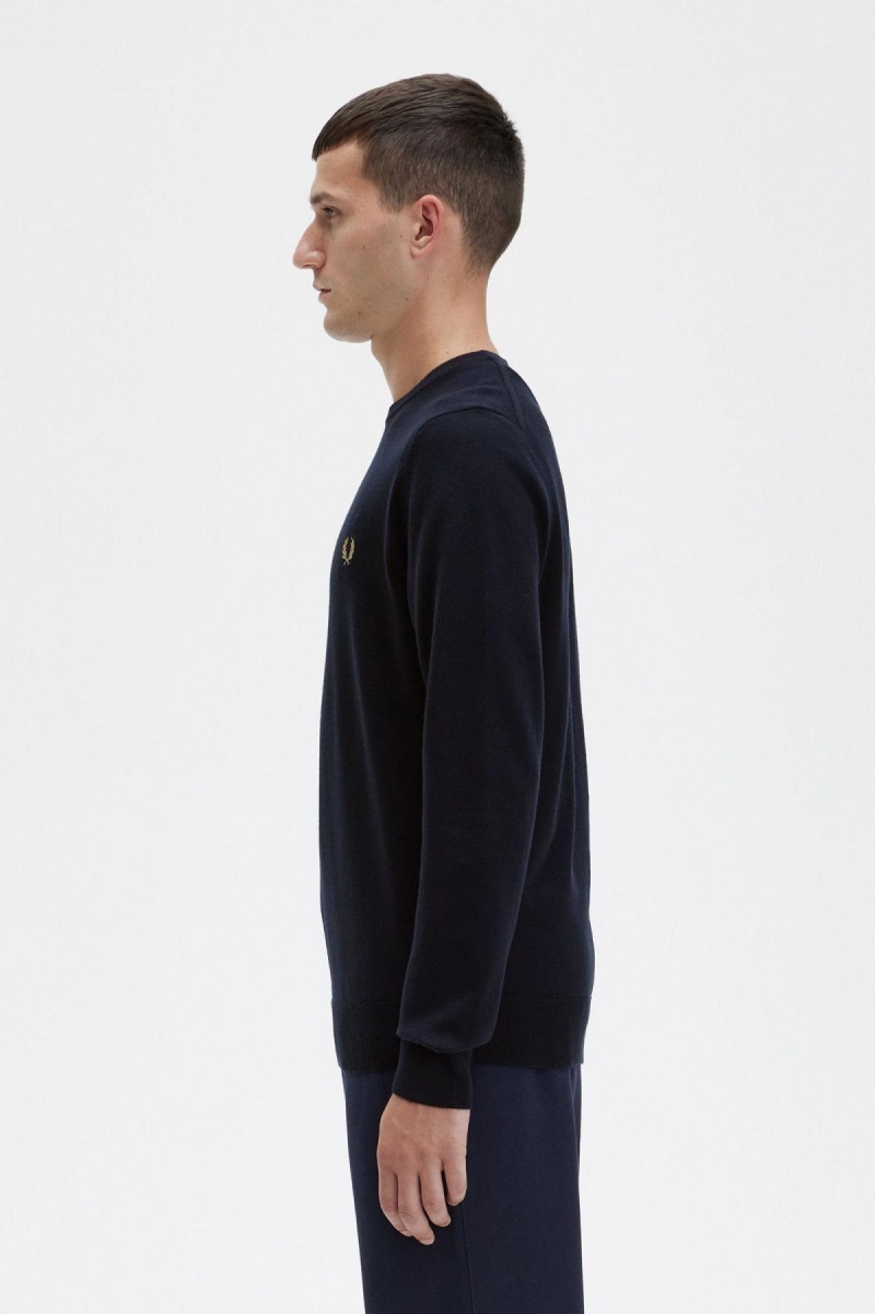 Fred Perry Classic Crew Neck Jumper Strikkevarer Herre Marineblå | GNOEC75872