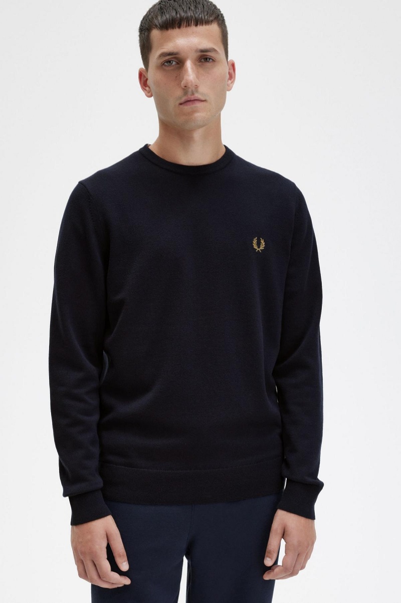 Fred Perry Classic Crew Neck Jumper Strikkevarer Herre Marineblå | GNOEC75872