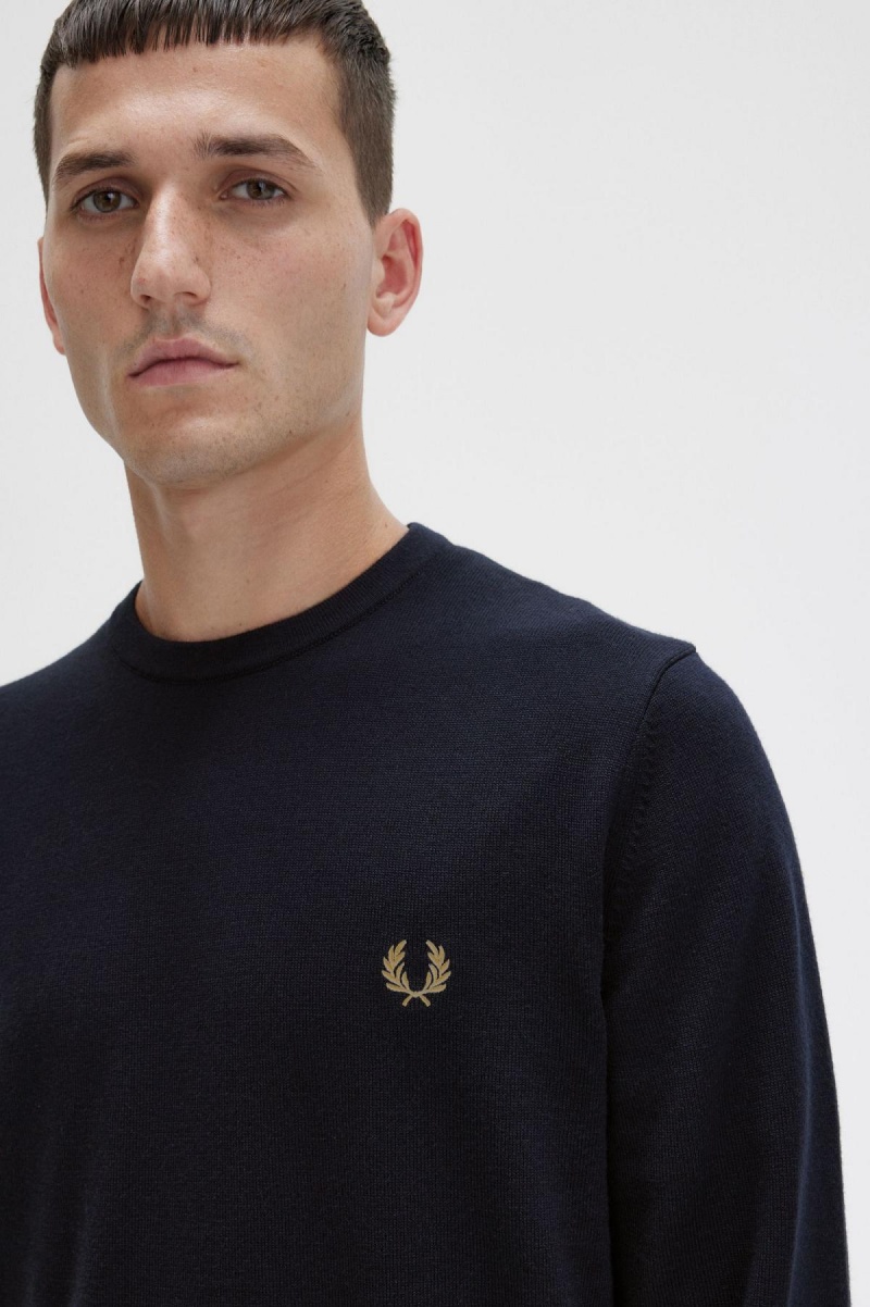 Fred Perry Classic Crew Neck Jumper Strikkevarer Herre Marineblå | GNOEC75872