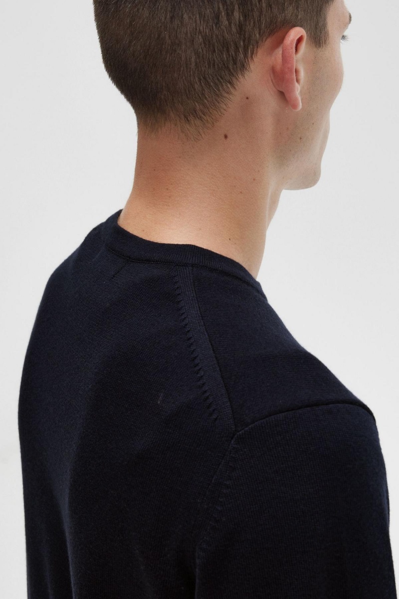 Fred Perry Classic Crew Neck Jumper Strikkevarer Herre Marineblå | GNOEC75872