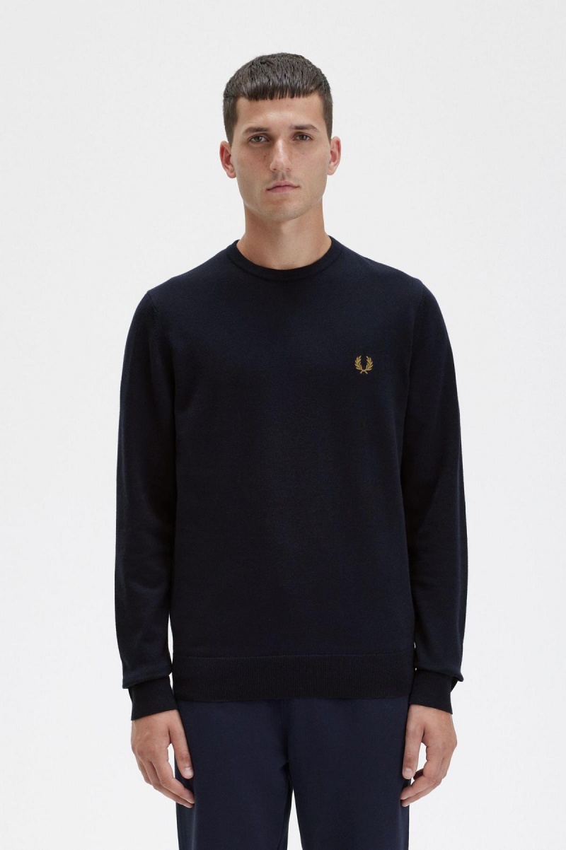 Fred Perry Classic Crew Neck Jumper Strikkevarer Herre Marineblå | GNOEC75872