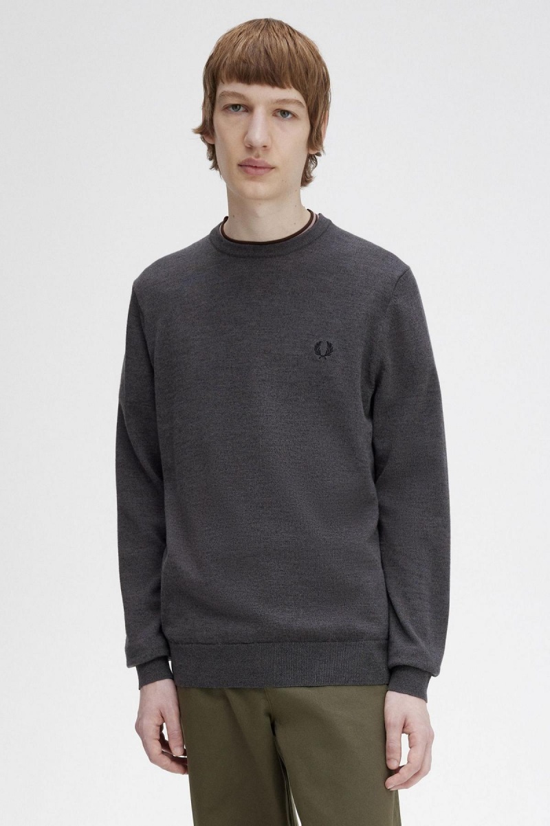 Fred Perry Classic Crew Neck Jumper Strikkevarer Herre Mørke Grå | TNOWZ64818