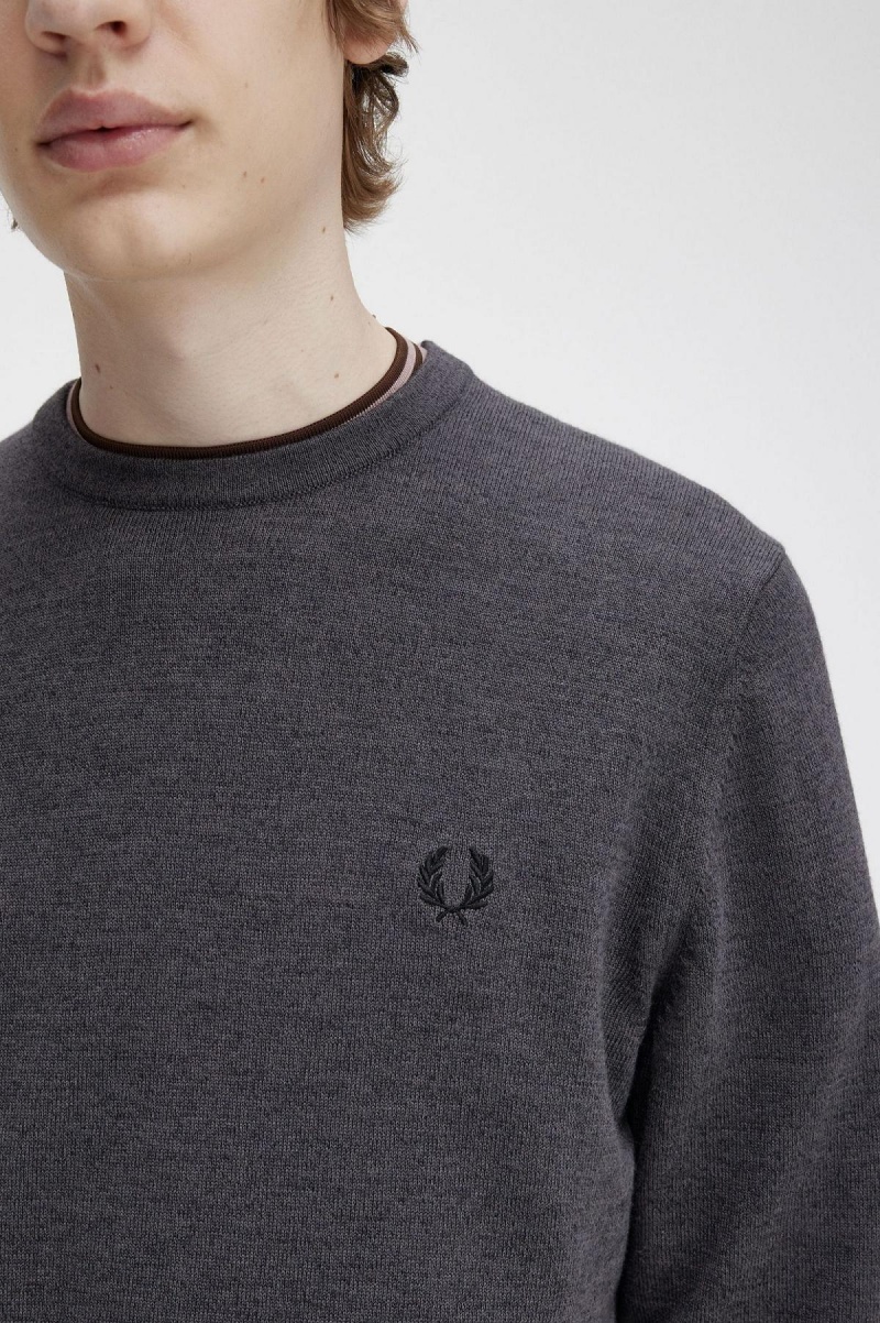 Fred Perry Classic Crew Neck Jumper Strikkevarer Herre Mørke Grå | TNOWZ64818