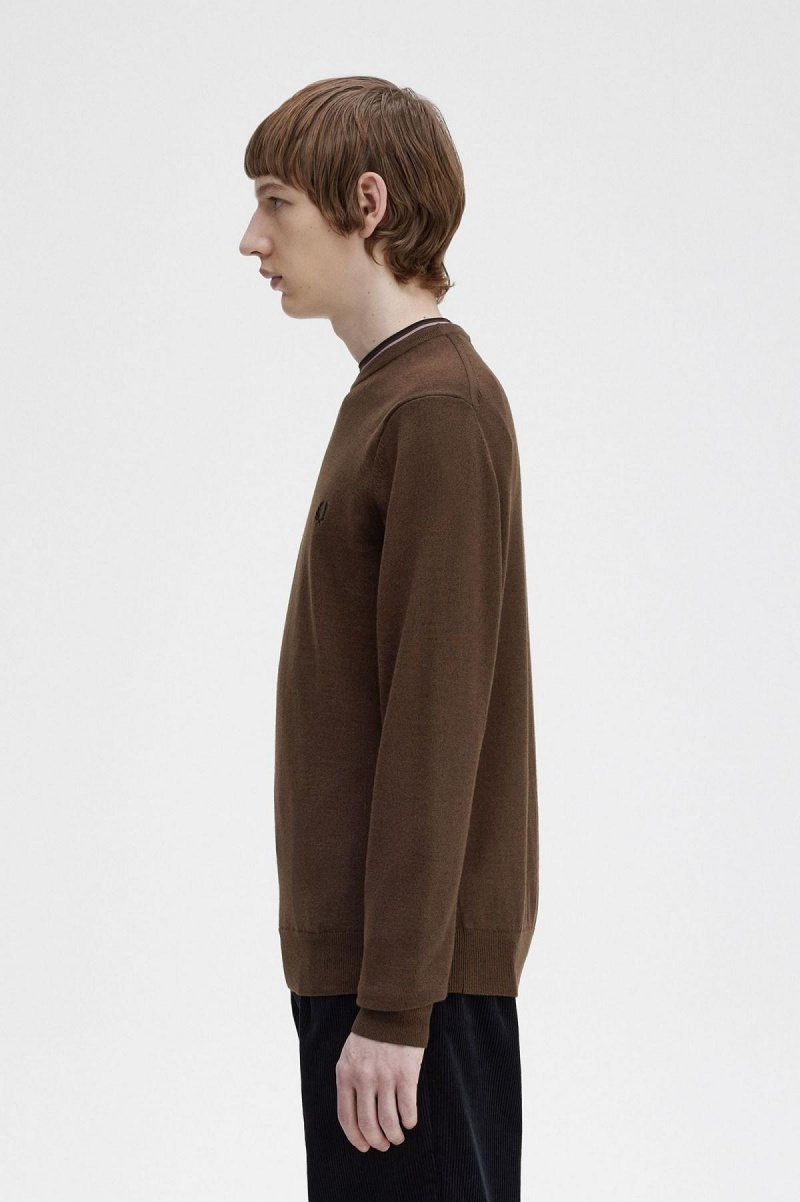 Fred Perry Classic Crew Neck Jumper Strikkevarer Herre Burnt Tobacco | NOJVR24190